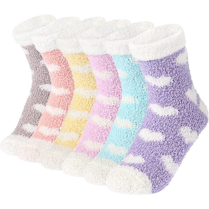 Pack Of 6 Slipper Socks Women - Colorful Warm Fuzzy Crew Socks Cozy