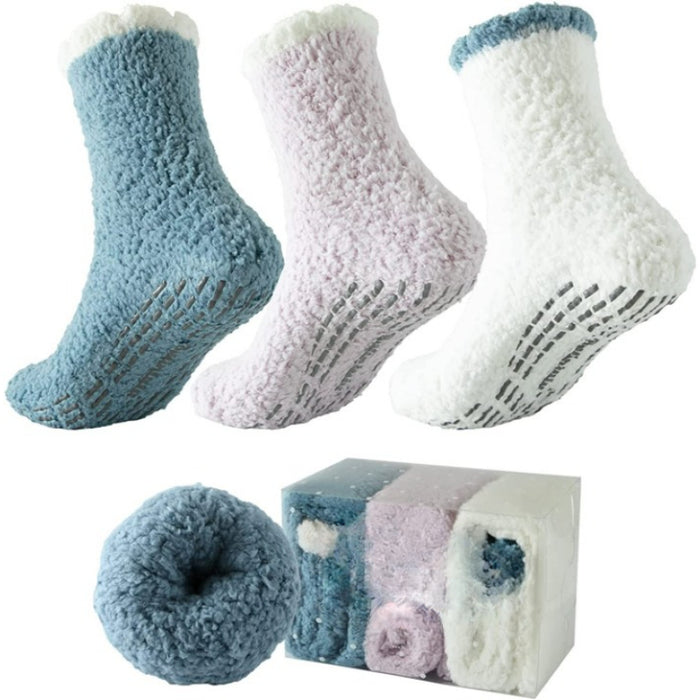 Pack Of 3 Fuzzy Socks for Women with Grips Plush Fuzzy Socks Sleep Cozy socks Sleep Socks Winter Soft Fluffy Sock