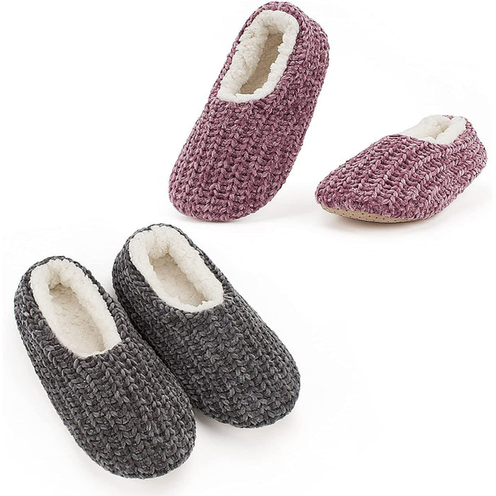 Pack Of 2 Slipper Socks with Grippers, Thick Warm Cozy Sherpa