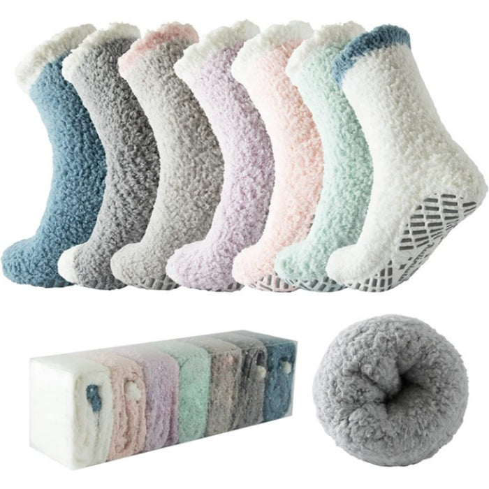 Pack Of 7 Fuzzy Socks for Women with Grips Plush Fuzzy Socks Sleep Cozy socks Sleep Socks Winter Soft Fluffy Sock