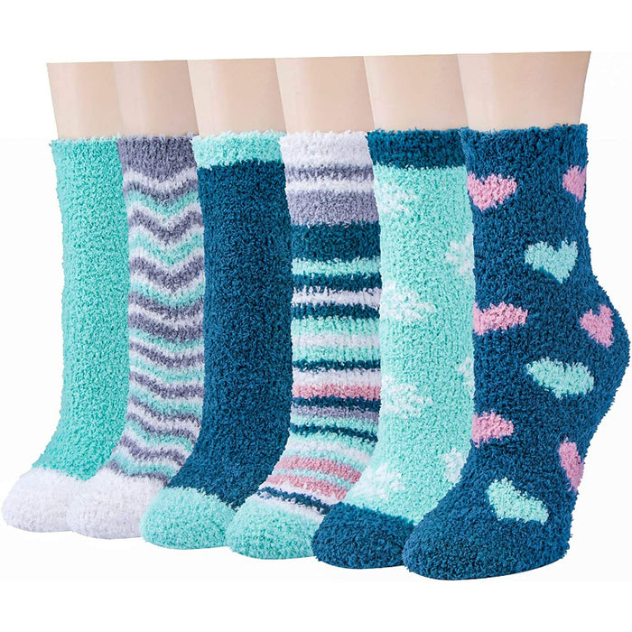 Pack Of 6 Slipper Socks Women - Colorful Warm Fuzzy Crew Socks Cozy