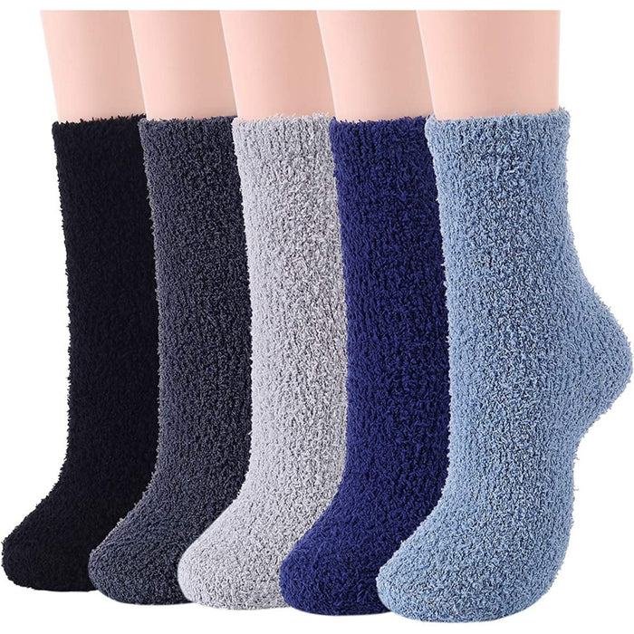 Pack Of 5 Womens Fuzzy Fluffy Cozy Warm Super Soft Slipper Socks Microfiber Home