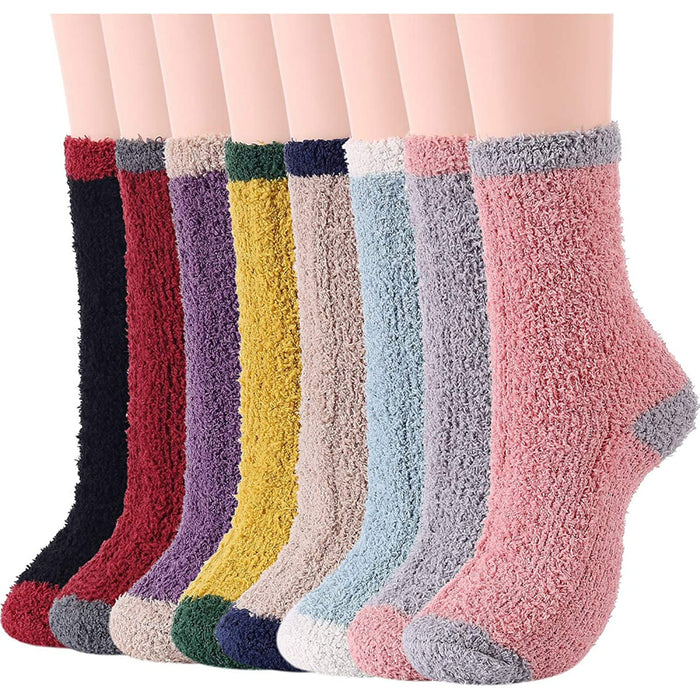 Pack Of 8 Fuzzy Warm Slipper Socks Women Super Soft Microfiber Cozy Sleeping Socks