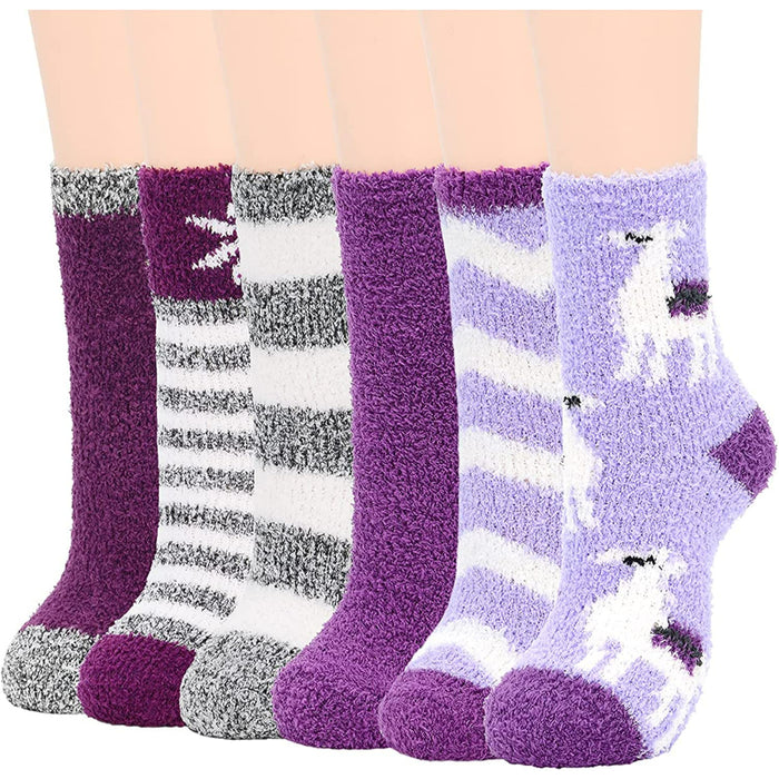 Pack Of 6 Fuzzy Warm Slipper Socks Women Super Soft Microfiber Cozy Sleeping Socks