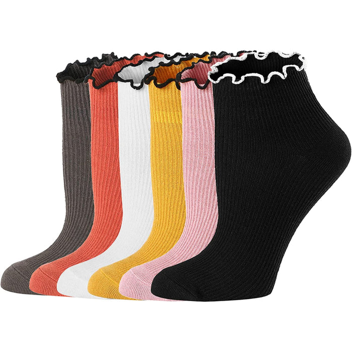 Womens Socks, Ruffle Turn-Cuff Casual Ankle Socks Warm Knit Cotton Lettuce Crew Frilly Sock 6 Pack