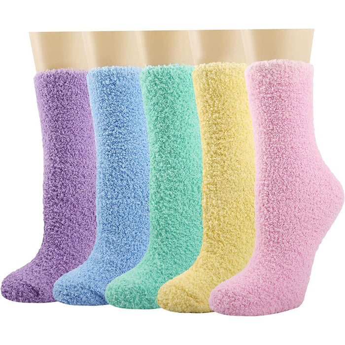 Pack Of 5 Slipper Socks Women - Colorful Warm Fuzzy Crew Socks Cozy