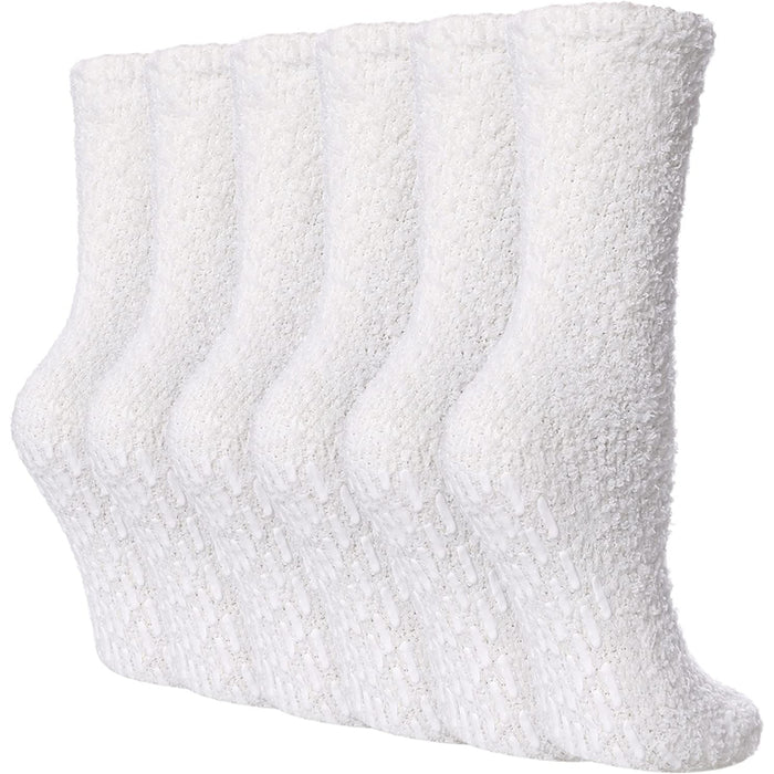 Pack Of 6 Non Slip Socks for Women Winter Warm Cozy Fuzzy Slipper Socks Soft Fluffy Hospital Socks with Grips