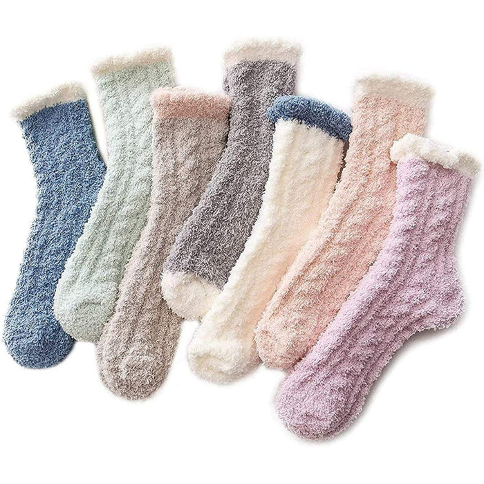 Pack Of 7 Fuzzy Warm Slipper Socks Women Super Soft Microfiber Cozy Sleeping Socks