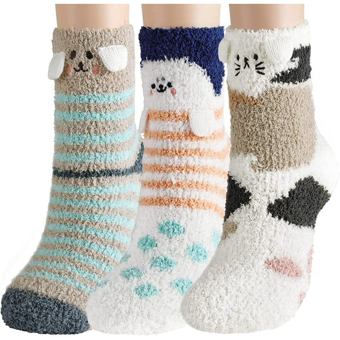 Pack Of 3 Fuzzy Socks Fluffy Socks Soft Cat Socks Animal Socks Cozy Socks Winter Slipper Socks for Women