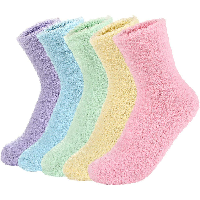 Pack Of 5 Womens Fuzzy Fluffy Cozy Warm Super Soft Slipper Socks Microfiber Home
