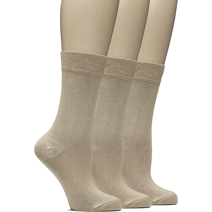 Womens Soft Bamboo Dress Socks, Thin Crew Socks for Business, Trouser & Casual, Non-Binding & Breathable, 3 Pairs