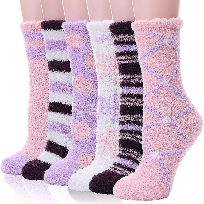 Pack Of 6 Womens Fuzzy Socks Slipper Soft Cabin Plush Warm Fluffy Winter Sleep Cozy Adult Socks