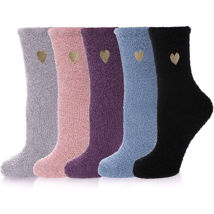 Pack Of 5 Womens Fuzzy Slipper Socks Animal Soft Warm Cute Microfiber Cozy Fluffy Winter Christmas Socks