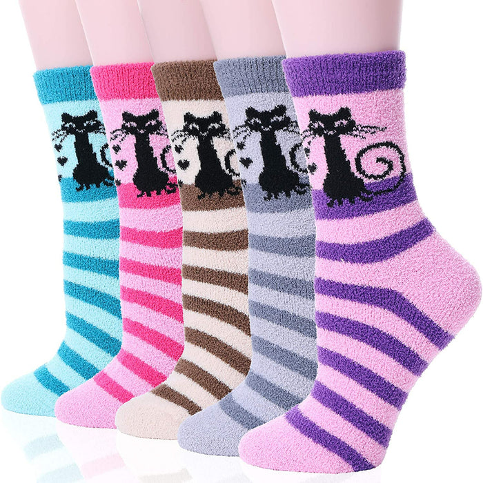 Pack Of 5 Womens Fuzzy Socks Slipper Soft Cabin Plush Warm Fluffy Winter Sleep Cozy Adult Socks