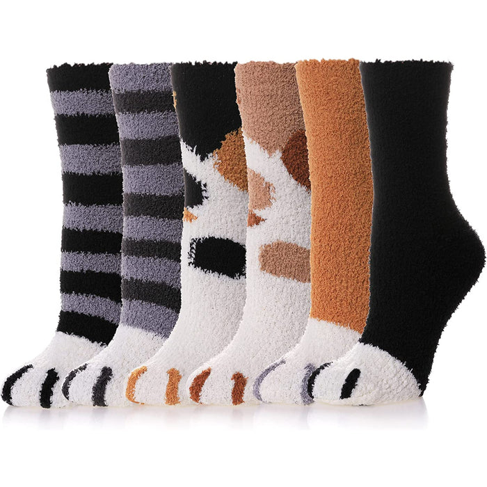 Pack Of 6 Womens Fuzzy Slipper Socks Animal Soft Warm Cute Microfiber Cozy Fluffy Winter Christmas Socks