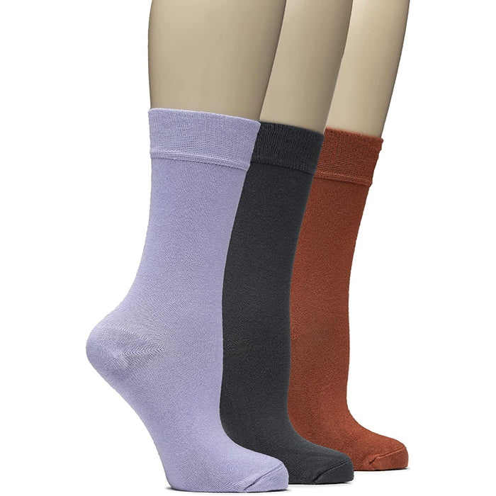 Women's Soft Bamboo Dress Socks, Thin Crew Socks for Business, Trouser & Casual, Non-Binding & Breathable, 3 Pairs Mixed