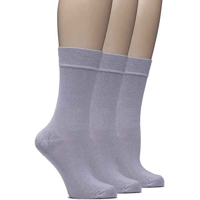 Womens Soft Bamboo Dress Socks, Thin Crew Socks for Business, Trouser & Casual, Non-Binding & Breathable, 3 Pairs