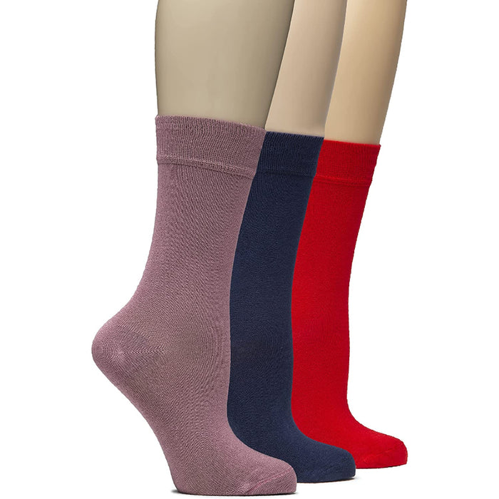 Women's Soft Bamboo Dress Socks, Thin Crew Socks for Business, Trouser & Casual, Non-Binding & Breathable, 3 Pairs Mixed