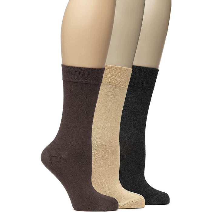 Women's Soft Bamboo Dress Socks, Thin Crew Socks for Business, Trouser & Casual, Non-Binding & Breathable, 3 Pairs Mixed