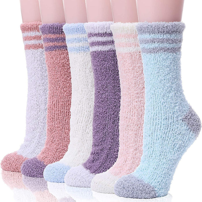Pack Of 6 Womens Fuzzy Socks Slipper Soft Cabin Plush Warm Fluffy Winter Sleep Cozy Adult Socks