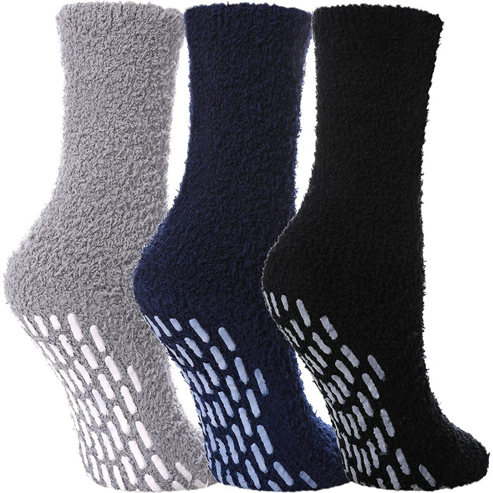 Pack Of 3 Non Slip Socks for Women Winter Warm Cozy Fuzzy Slipper Socks Soft Fluffy Hospital Socks with Grips