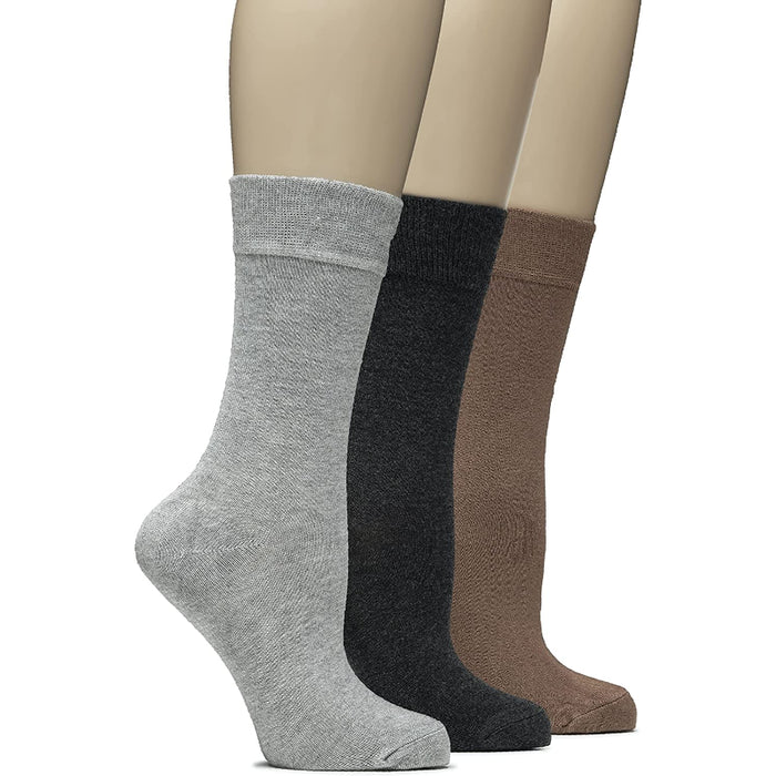 Women's Soft Bamboo Dress Socks, Thin Crew Socks for Business, Trouser & Casual, Non-Binding & Breathable, 3 Pairs Mixed