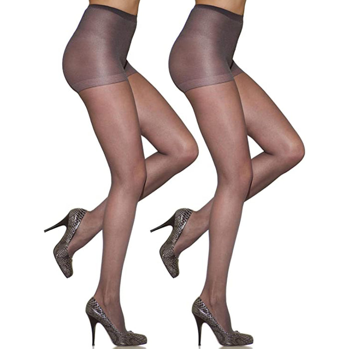 2 pairs of Women's Control Top Pantyhose with Run Resistant